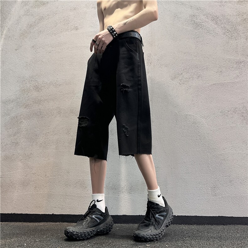 D2053-p45-控68  现货风宽松cleanfit牛仔裤七分裤黑暗图片