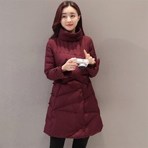 备货1000件2023冬新款中长款时尚百搭简约气质优雅棉衣修身长袖图片