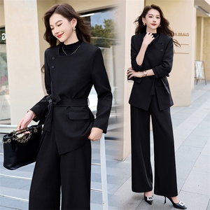 高级设计感职业套装女2024秋季新款休闲干练V领西装阔腿裤两件套图片