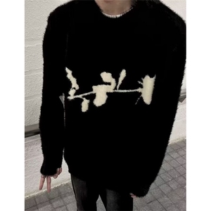 【005】玫瑰花仿水貂绒毛衣外套男宽松情侣针织衫 A079-D50-P48图片