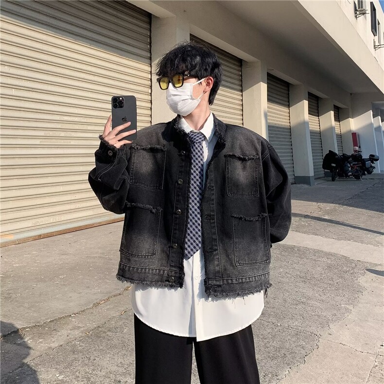 秋季新款小香风韩版设计感牛仔外套宽松直筒夹克男J706-P58图片