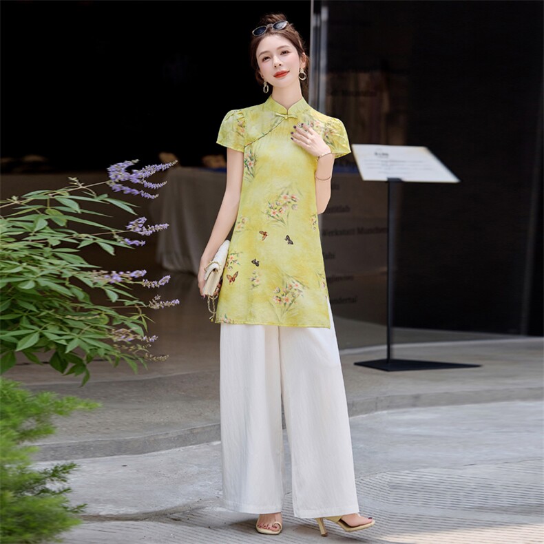 新中式国风套装女2025夏新款贵气感御姐大方得体阔腿裤穿搭一整套,女装套装/套裙,曼琳思菲