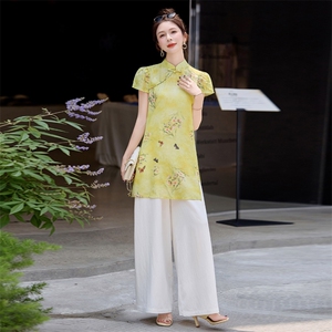 新中式国风套装女2025夏新款贵气感御姐大方得体阔腿裤穿搭一整套图片