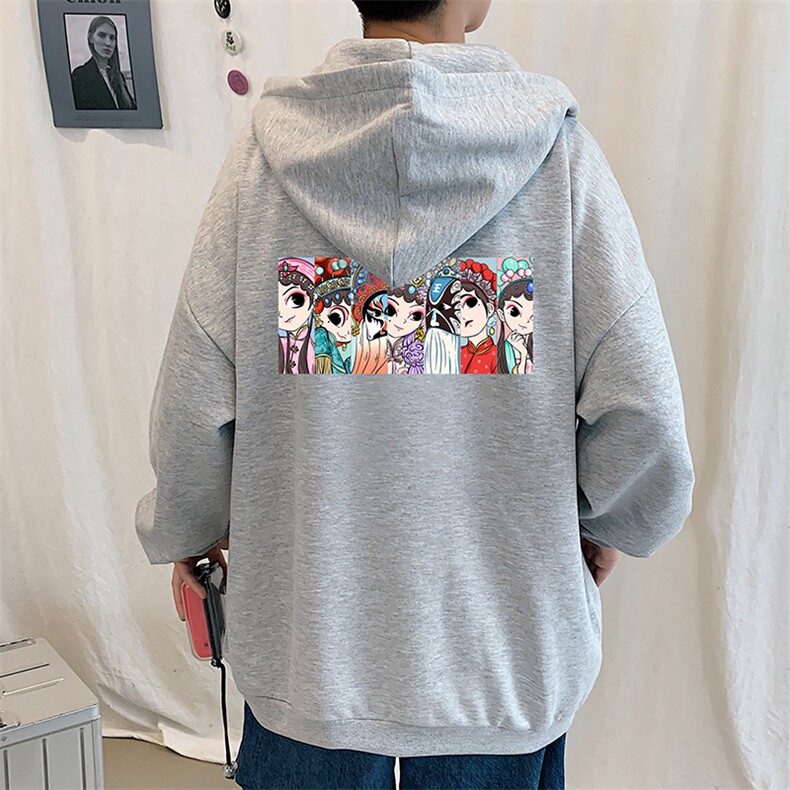 KS21250-P38京剧脸谱风连帽开衫卫衣男运动外套大码班服,男装卫衣,电商A040