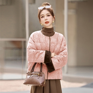 设计感立领拼接羽绒服女2025年冬季新款小个子白鸭绒短款图片