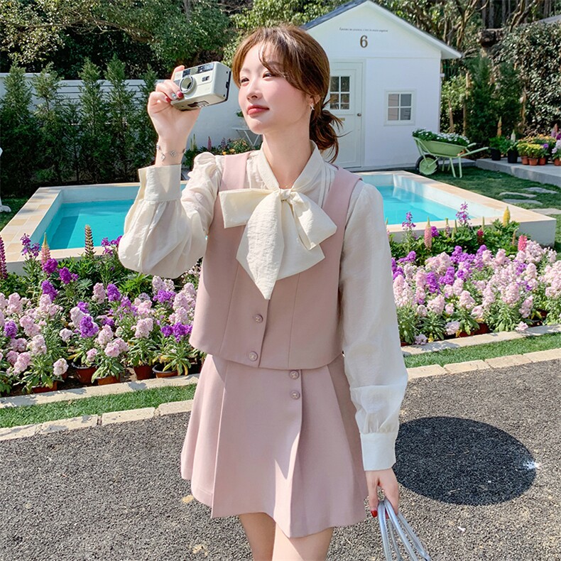 到大货了蝴蝶结衬衣+马甲+百褶裙3件套2C275-5510-P195-K318,女装套装/套裙,2C275