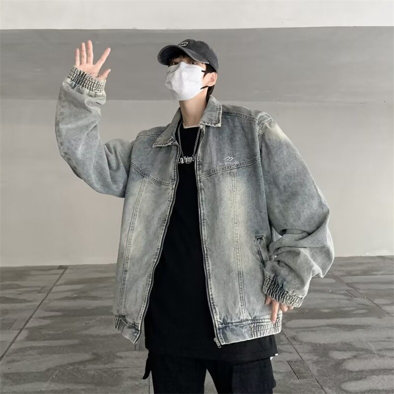 美式牛仔外套男春秋高街vibe潮牌复古痞帅宽松休闲夹克J0245-p65,男装夹克,星座1008
