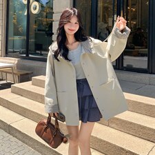 春现-韩系宽松甜酷风休闲拼接连帽短风衣B190-5066-P175-K248，女装风衣，2B190