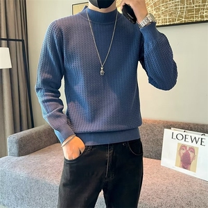 圆领毛衣男秋冬季修身软糯纯色毛线上衣服保暖打底男士针织衫M803图片
