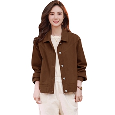时尚休闲翻领短外套女春秋2024新款洋气宽松百搭中年妈妈夹克上衣，女装短外套，文熹诺