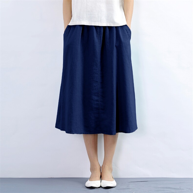 时尚百搭高腰显瘦A字半身裙舒适棉麻面料，女装半身裙，秋牧寒烟