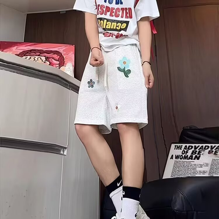 复古小花刺绣短裤男款夏季潮牌宽松慵懒风裤子情侣五分裤XD1122,男装牛仔裤,星座208-5