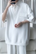 T6069/P35夏季简约短袖衬衫男设计感小众工装衬衣polo衫宽松T恤男，男装T恤，电商A141