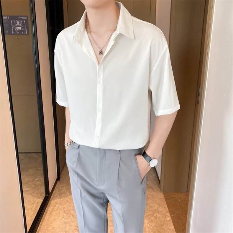 短袖衬衫男夏季新款2025高级感青少年垂感上衣男半袖宽松休闲衬衣,男装T恤,星座506