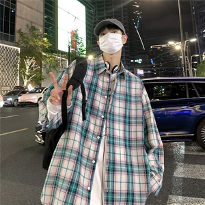 特批2026春款港风夜景长袖小方格衬衫 S80 P38控55图片