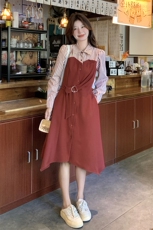 2024年秋季新款条纹拼接假两件套连衣裙B2-206-2819-P165K248，女装连衣裙，浙宝220