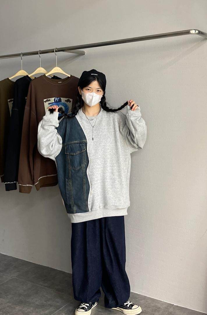 秋季新款牛仔拼接大版卫衣，女装卫衣/绒衫，JIAN.Z 简.站