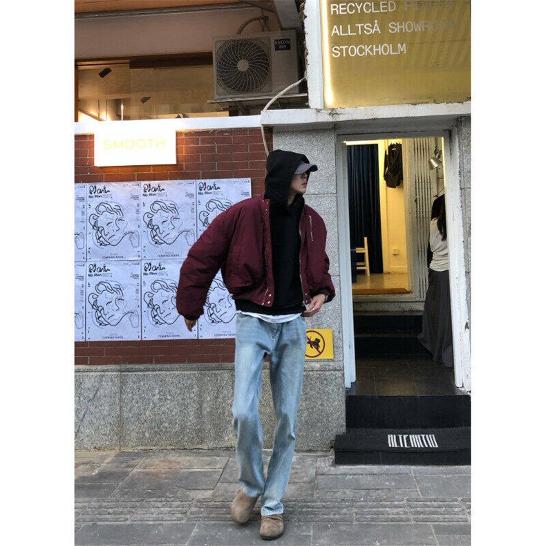 MF09-特P100现货高品质直播款酒红色立领棉衣加棉飞行服,男装棉衣,电商B327