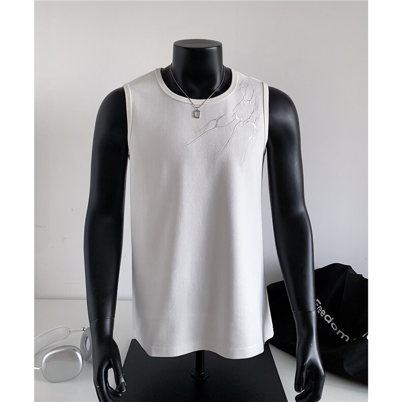 夏季2026男装新款美式无袖T恤绣花宽松坎肩背心夏装上衣S416-特25，男装背心/马甲，电商A233-1