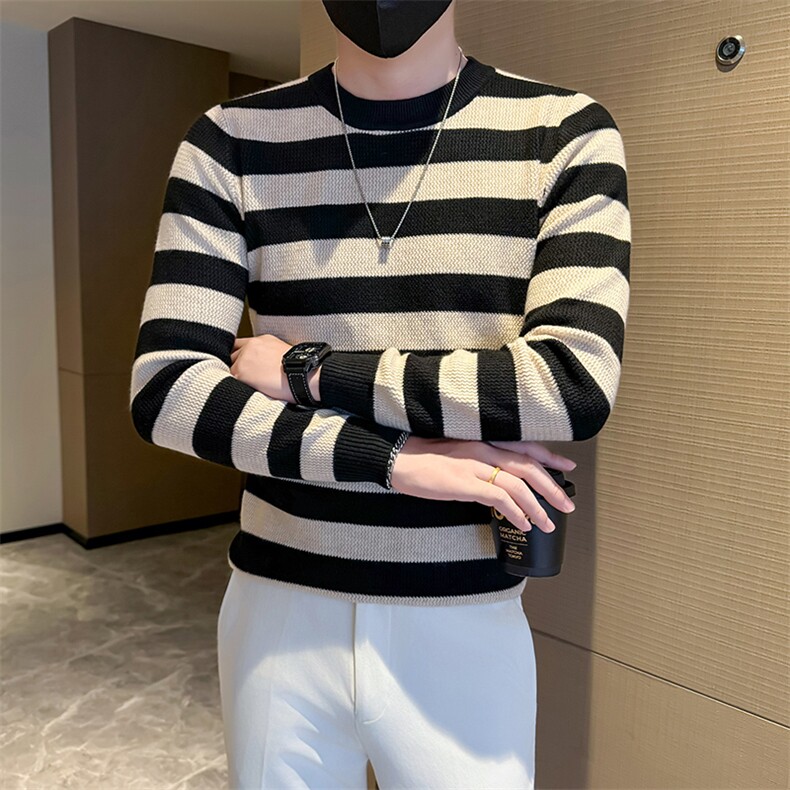 冬季社会小伙店主风条纹圆领套头打底毛衣301A-1/M100/P48,男装T恤,星座301A-1
