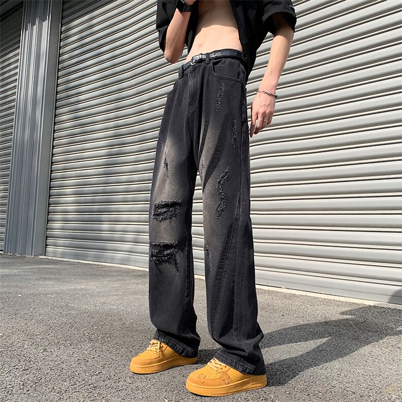 抖音品质美潮设计感高街破洞撞色洗水牛仔裤313A-1-NZ039-P65控78,男装牛仔裤,星座808A-1