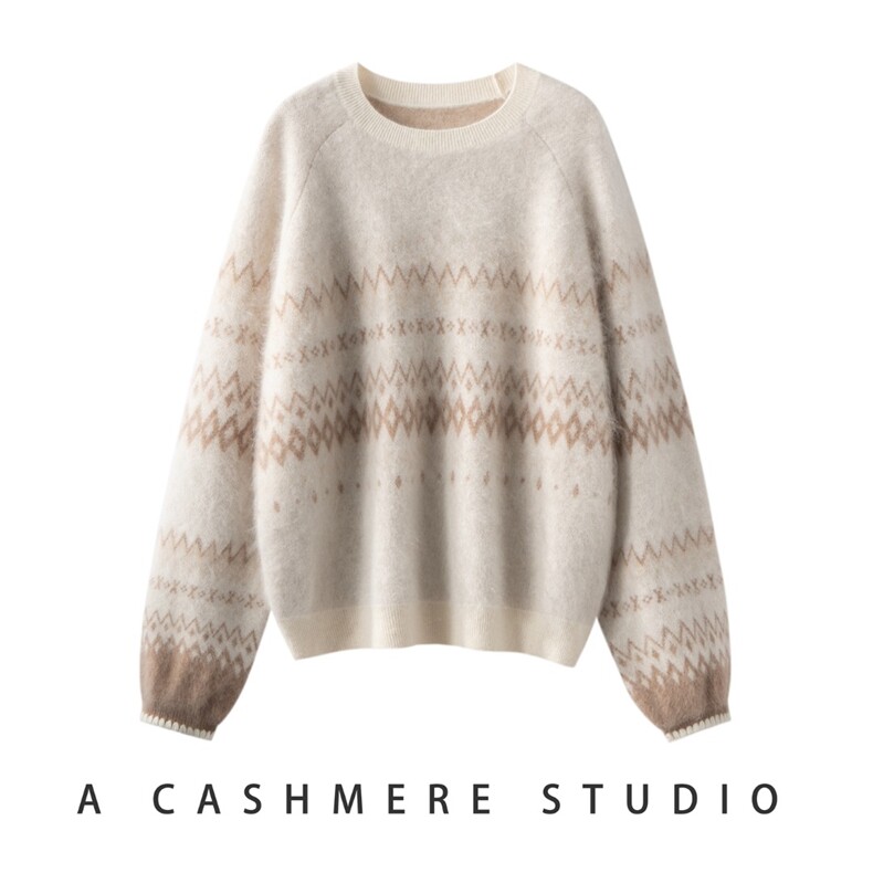 2025年秋季时尚百搭通勤简约休闲提花圆领，女装羊绒衫，戎叶云台