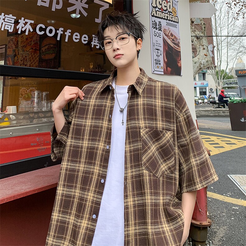 短袖衬衫男夏季新款磨毛格子衬衣DX711-特批25无差价,男装衬衫,星座214-3