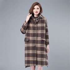 2020冬季新款休闲宽松格子呢大衣优雅保暖舒适毛呢外套，女装毛呢外套，叶笙衣