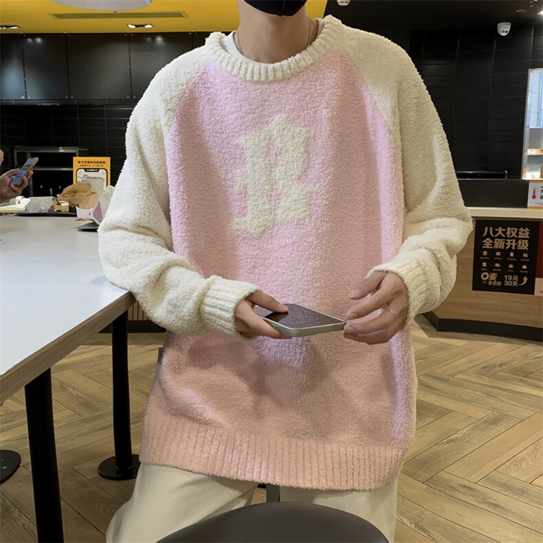 撞色秋冬毛衣男设计宽松慵懒风休闲套头针织衫线衣潮MY05637-P63,男装针织衫/毛衣,星座308B-2