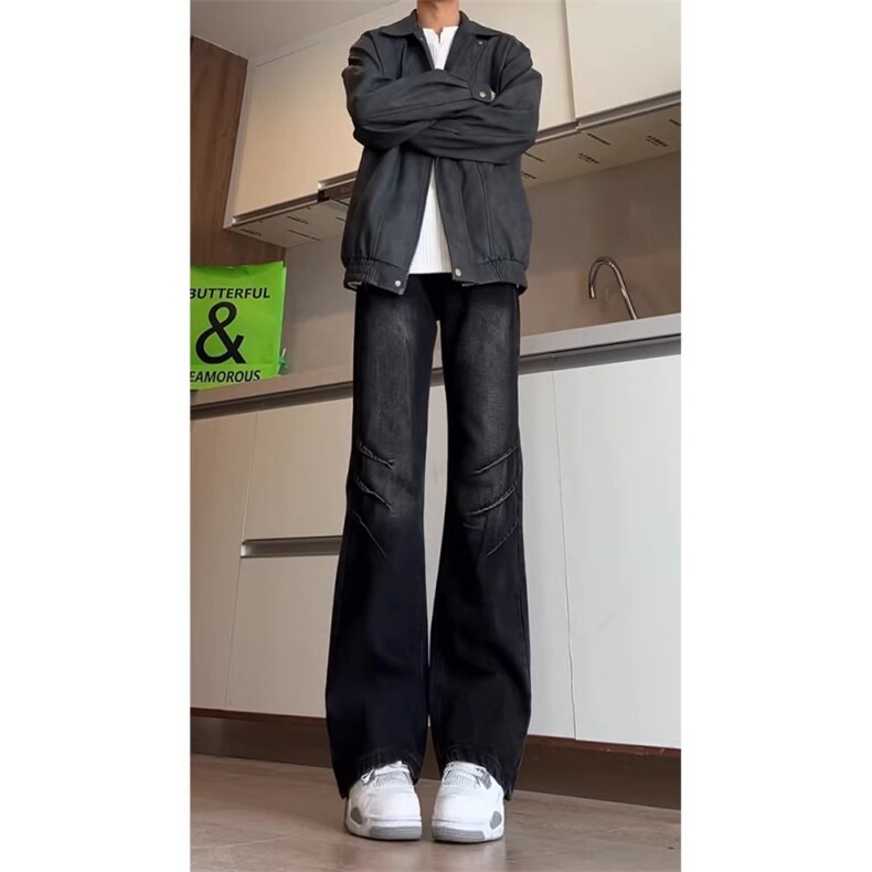 1506-1/KG99101/P45复古裤子高街水洗黑色弯刀牛仔裤男中腰百搭潮,男装牛仔裤,星座1506-1
