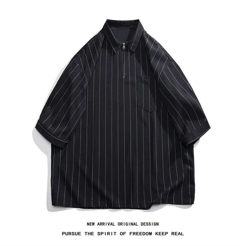 C8080/P35港风新款夏季个性条纹polo衫衬衣男大码T恤衬衫上衣男,男装衬衫,电商A141