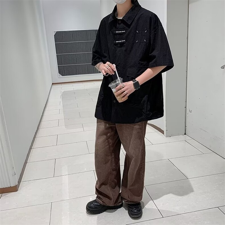 衬衫文艺青春流行夏季五分袖百搭男时尚标准潮新款纯色简约日常,男装衬衫,星座716-2