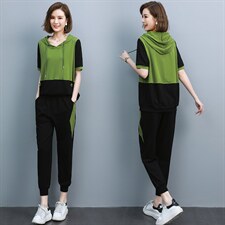 时尚运动套装女2025年夏季新款女装韩版宽松休闲八分阔腿裤两件套，女装套装/套裙，江忆布依