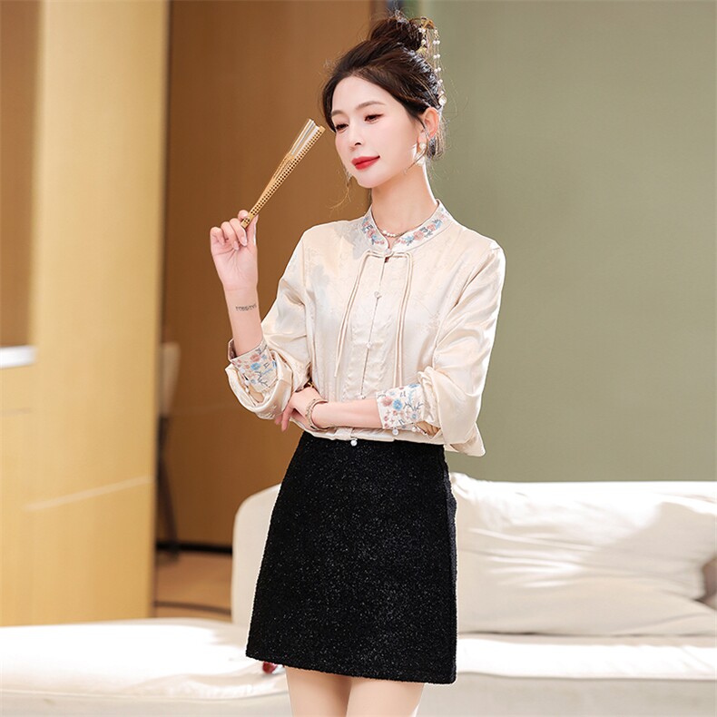 中国风唐装新中式刺绣上衣女2025新款+新中式复古收腰刺绣半身裙，女装衬衫，超帛