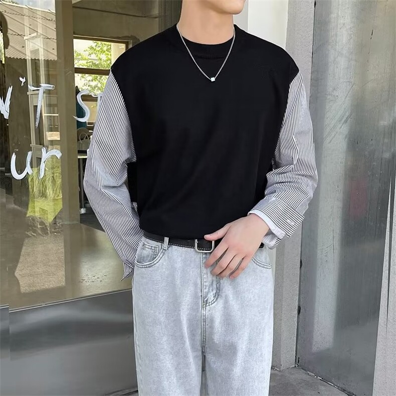 毛衣男港味2023秋季复古日系假两件针织衫B48P52,男装针织衫/毛衣,星座1116-2