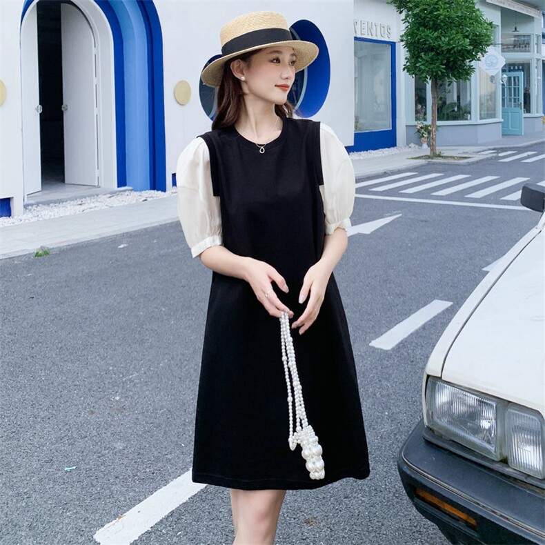 48H发复古翻领复古拼接连衣裙,女装连衣裙,MQ