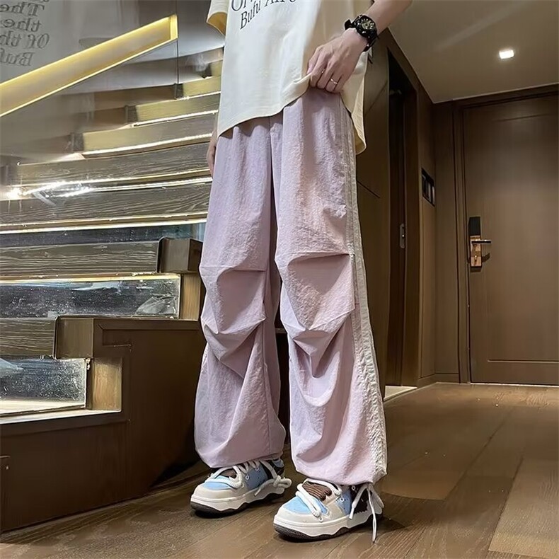 侧边三条杠休闲伞兵冲锋裤男夏季薄款速干防水运动垂感直筒阔腿裤,男装休闲裤,星座218-1（原230）