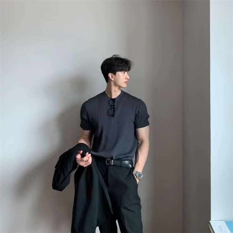 04夏季宽松坑条红潮流ins简约上衣针织衫-MZ10-网络图,男装针织衫/毛衣,星座1002-2