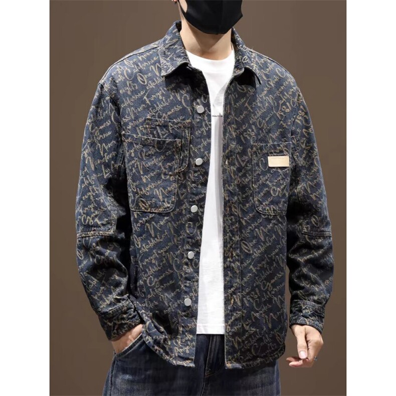 秋季新款翻领提花牛仔夹克外套复古潮男上衣XZ310B-3-NZ223-P65,男装工装外套,星座310B-3