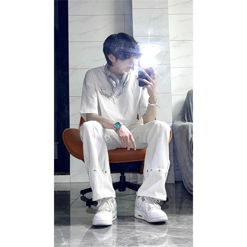 cleanfit白色牛仔裤男潮牌美式高街vibe裤子直筒微喇裤C112-P50图片