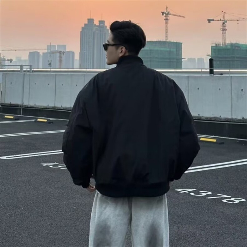 抖音得物美式潮休闲夹克春季立领纯色复古工装加厚棉服外套AMY02,男装夹克,电商A443