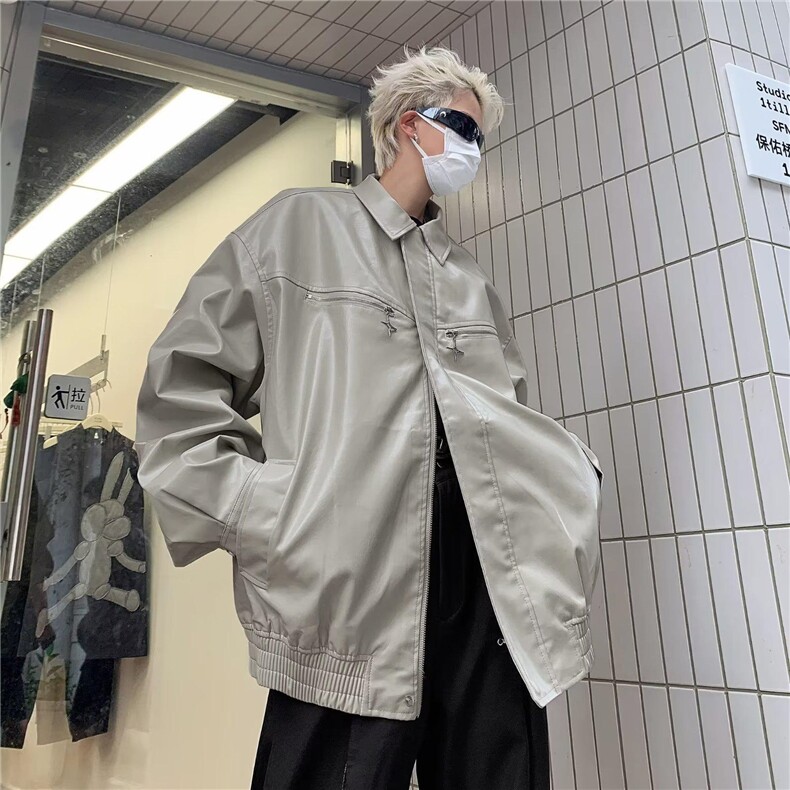 短款皮衣外套男春秋季高级感痞帅设计感小众骑行机车夹克,男装夹克,星座716-3