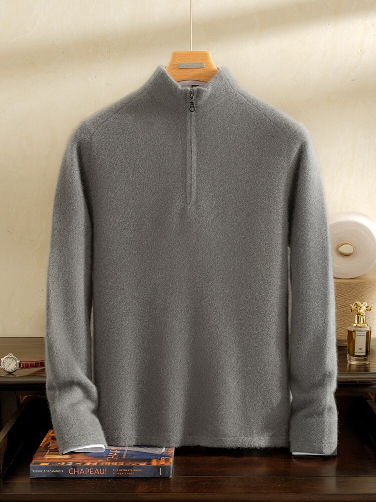 2025年秋季长袖青春流行长袖时尚百搭他简约户外运动风加厚半拉链，男装羊绒套衫，雪贝坊一店