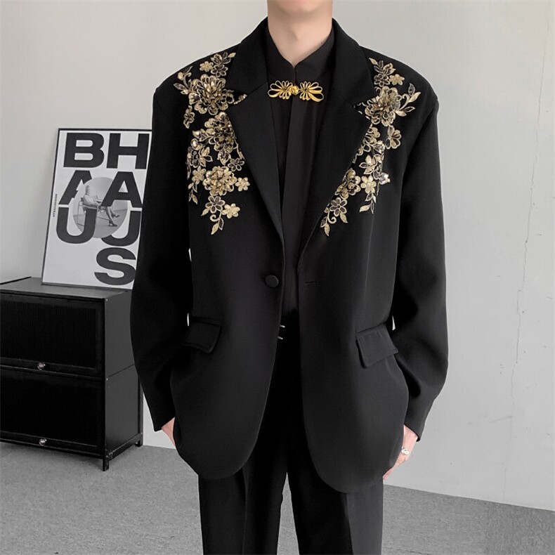2025春装结婚登记高级感立体绣花大码男装轻奢宽松西服外套,男装西服,星座909
