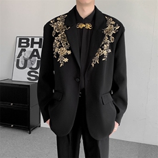 2025春装结婚登记高级感立体绣花大码男装轻奢宽松西服外套，男装西服，星座909
