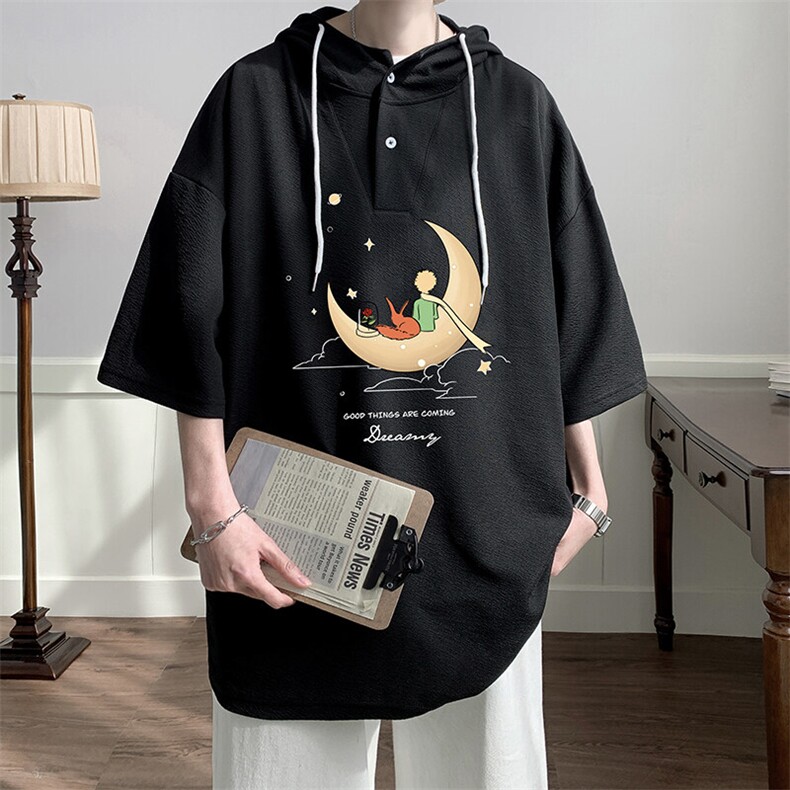 LD54416-P45NASA连帽短袖t恤男大码胖子带帽五分袖中袖,男装T恤,电商A040