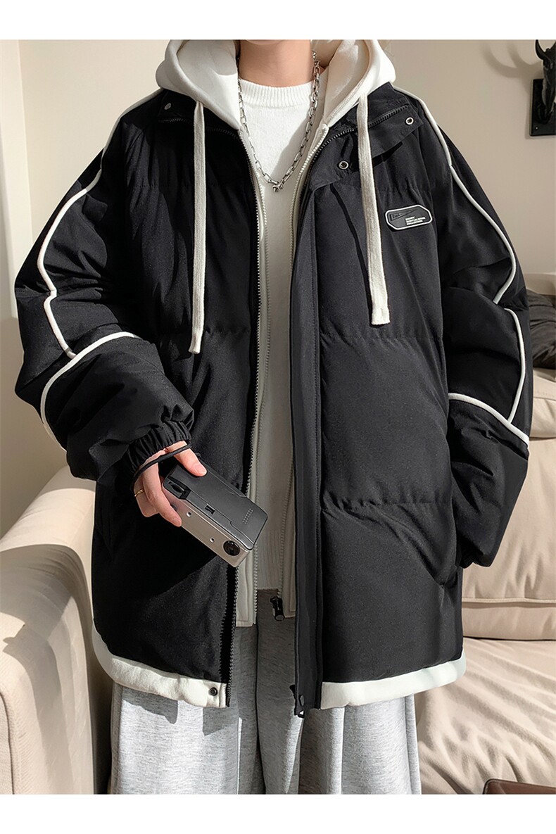 棉服男冬季港风假两件连帽休闲宽松学生棉服MD8888-P90(抖音勿上,男装棉衣,星座214-3
