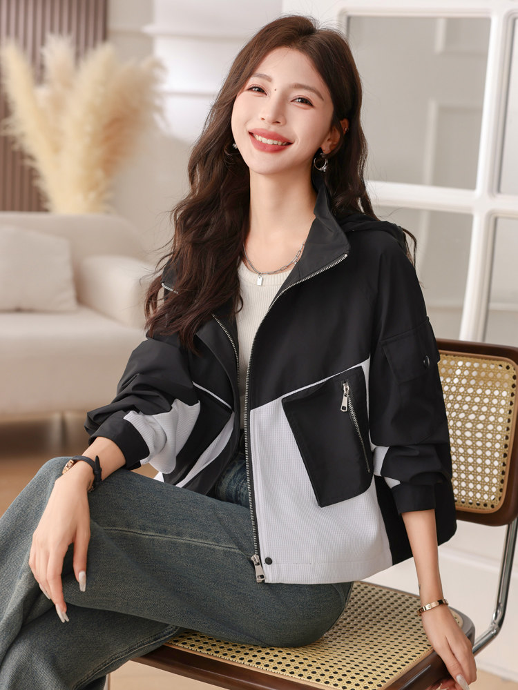 冲锋衣外套女装2024春装新款小个子棒球服chic早秋休闲运动美式,女装短外套,梦懿尔