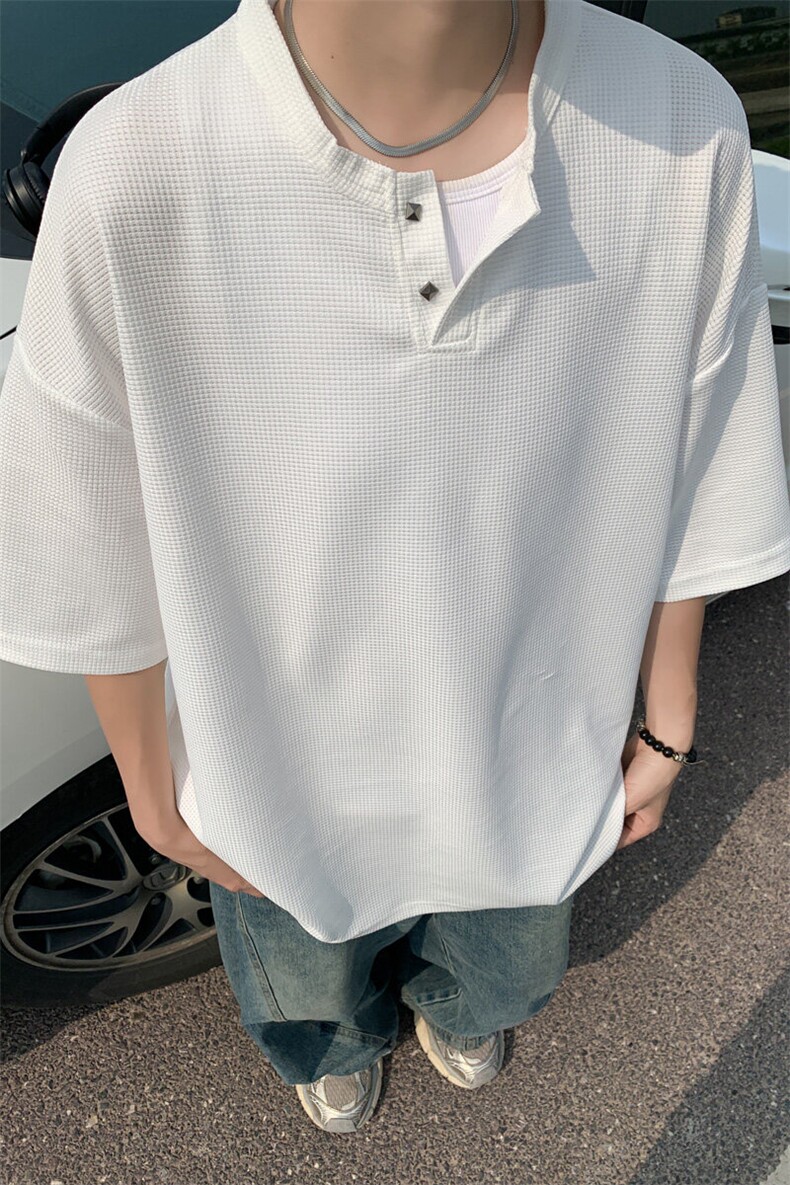 ！2026夏季新款男士V领华夫格短袖T恤百搭半袖T2545特P25,男装T恤,电商B220