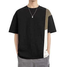 85165-特P55男高克重短袖T恤重磅宽松潮牌圆领拼接撞色打底衫，男装T恤，电商D310B-1